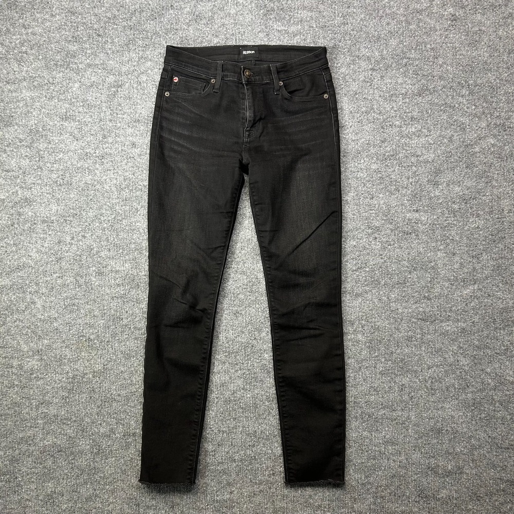 Hudson Natalie Super Skinny Jeans Women's Black Denim Frayed Hem Classic - 28X27